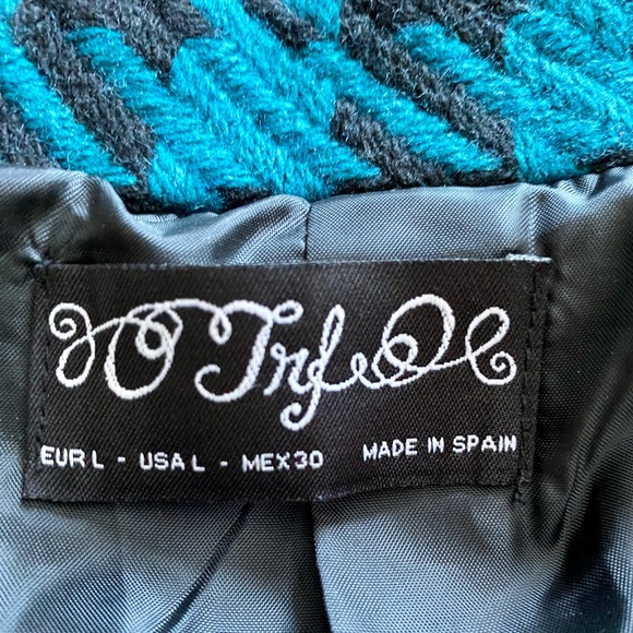 Zara Cropped Turquoise Houndstooth Wool Blend Jacket - Picture 6 of 8